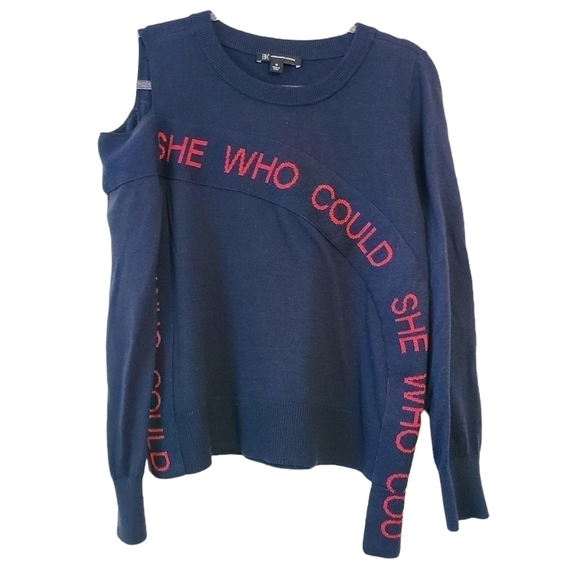 INC International Concepts | Women's Navy Cold Shoulder Sweater (Size Medium) - Picture 2 of 15